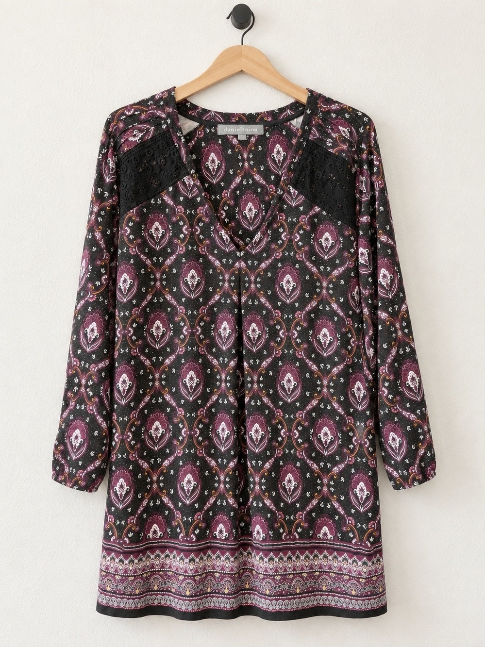 Daniel Rainn Black and Plum Paisley V-Neck Tunic